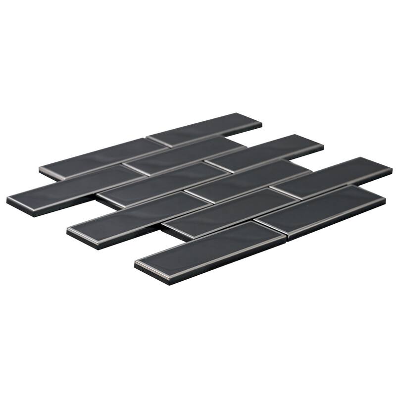 The Tile Life Athena 2x6 Black/ Silver Matte Glass Subway Mosaic Backsplash & Wall Tile