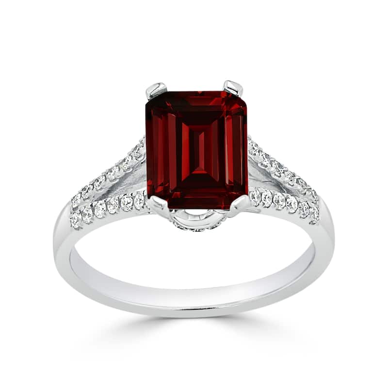 Auriya 2 1/8ct Fancy Emerald-cut Garnet Gemstone and Diamond Engagement Ring 1/4ctw 14k Gold