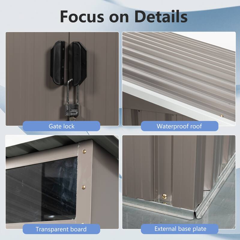 Rustproof Galvanized Steel Storage Shed Garden Shed with Sliding Lockable Doors & Tilted Roof Waterproof Tool Shed
