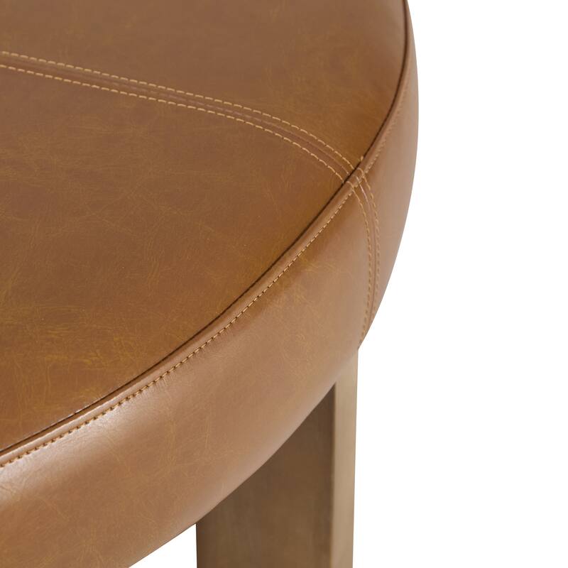 Christopher Knight Home - Marlowe Modern Round Faux Leather Ottoman Coffee Table with Tufted Top and Wood Base