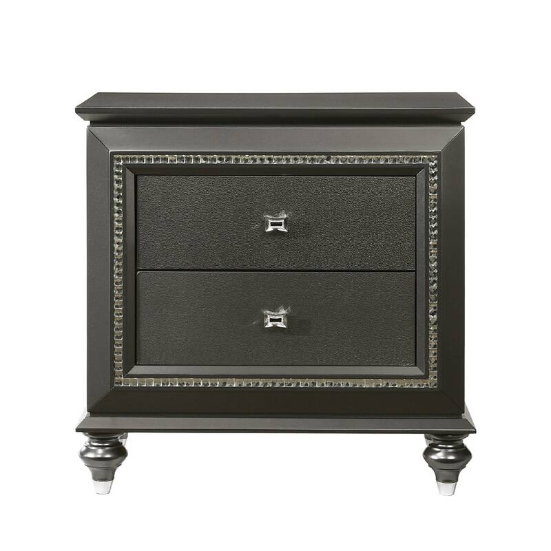 Solid Rubberwood Nightstand with 2 Drawers in Metallic Gray Finish