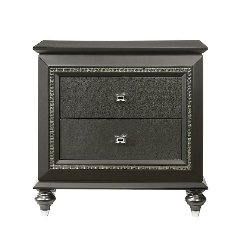 Solid Rubberwood Nightstand with 2 Drawers