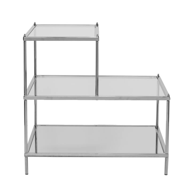 24" Modern Chrome Finish Glass Top Side Table Silver Mirrored Accent Table for Bedroom or Entryway - 23.75”H x 20.5”W x 24”L