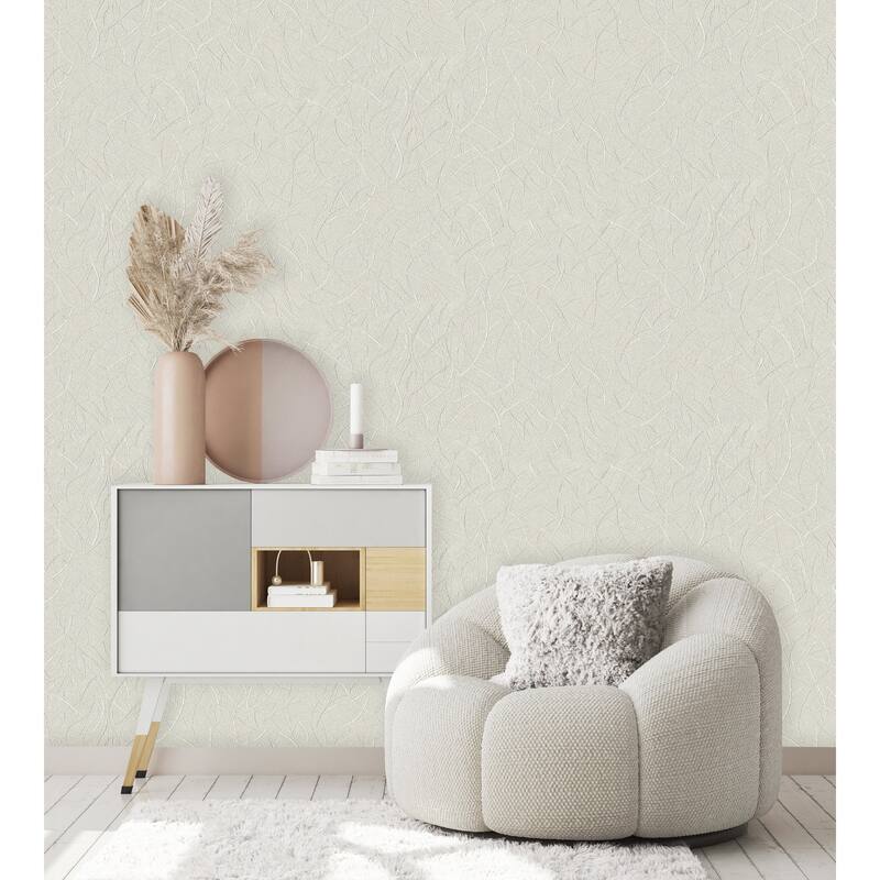 Beige Tan Cream Faux Fabric Texture, Plain Dimensional Modern Off White Wallpaper - Double Roll