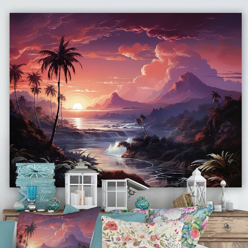 Designart "Abstract Hawaii Palm Tree Sunset I" Palms & Palm Trees Wall Art