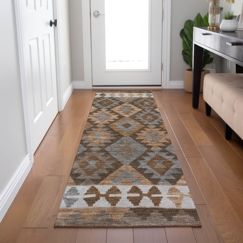 Machine Washable Indoor/ Outdoor Boho Global Chantille Rug