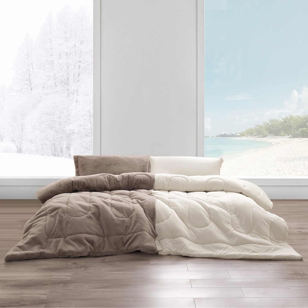 Opposites Attract® - Coma Inducer® Oversized Comforter Set - Plush Brown Bear + Cooling Beige Cream