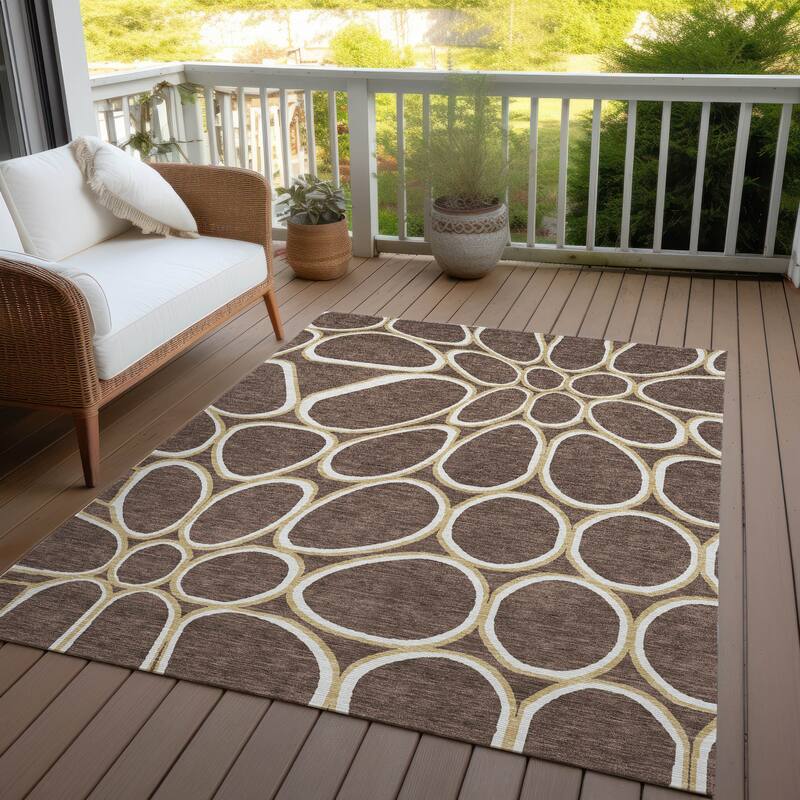 Machine Washable Indoor/ Outdoor Modern Bubbles Chantille Rug