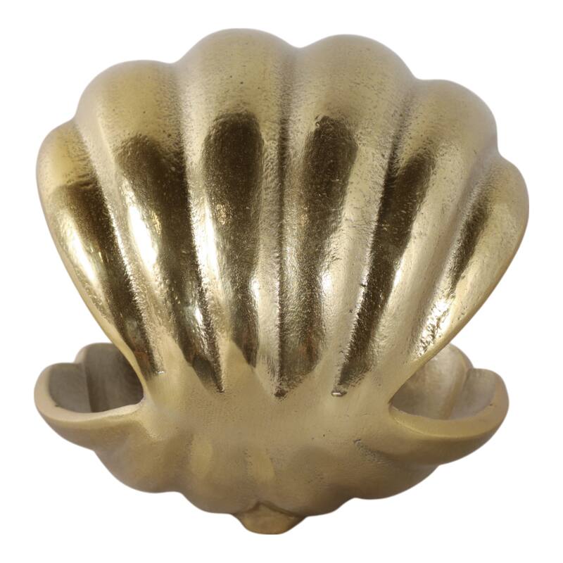 Metal Glass Figurine Clam Shape Pearl Detail Coastal Decor - 4.75"