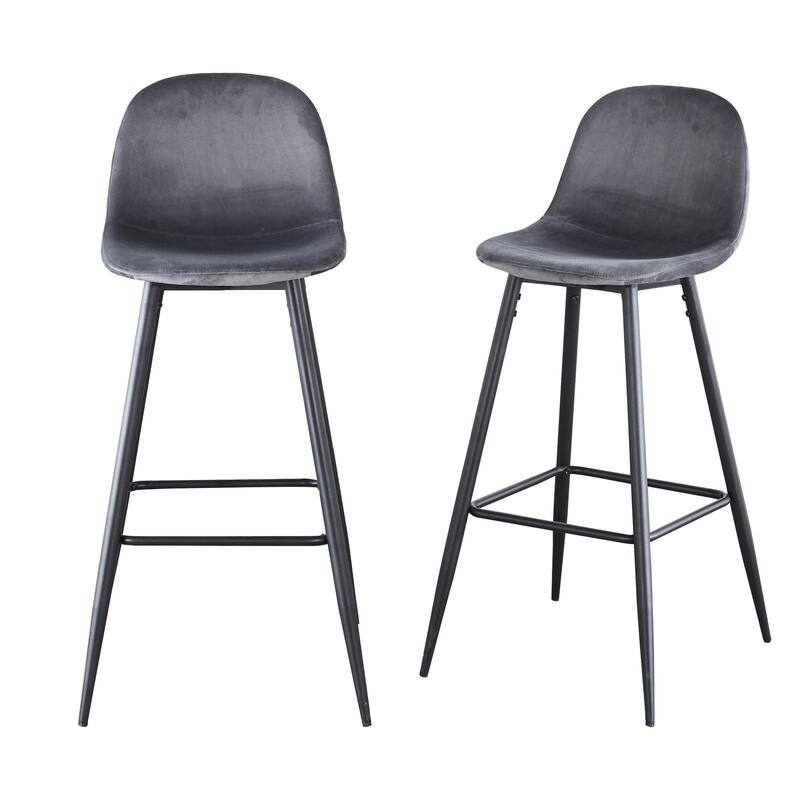 30 Inches Velvet Barstool Modern Counter Bar Height Chair for Kitchen Bar, Set of 2 - 19.3"D x 19.3"W x 39.1"H