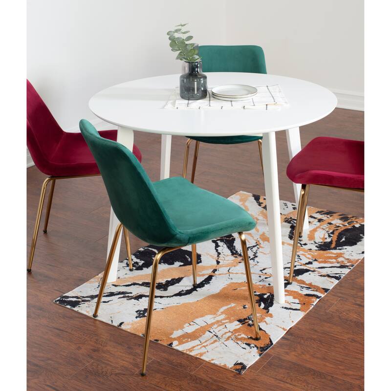 Modern Style Dining Set with Round Table and Velvet Upholstered Chairs