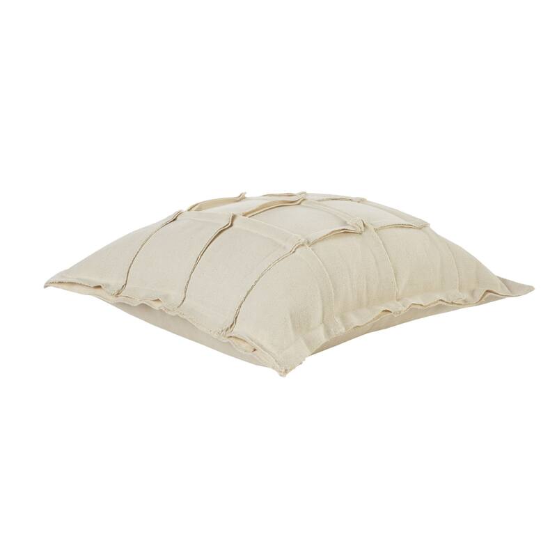 20" Beige Solid Embroidered Ribbon Square Throw Pillow