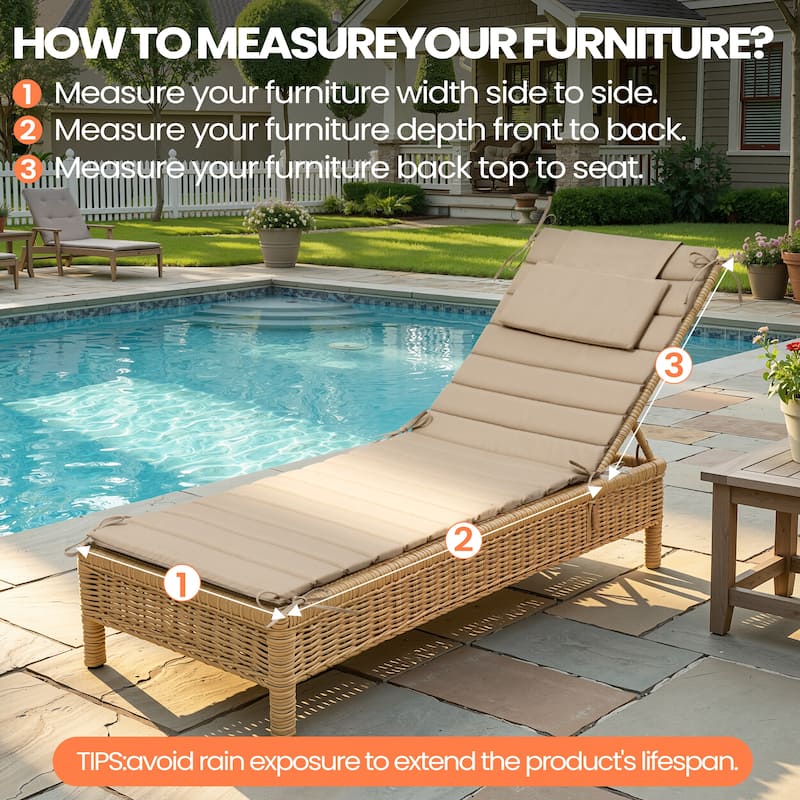 Pellebant Outdoor Chaise Lounge Cushions Patio Lounger Pad with Straps
