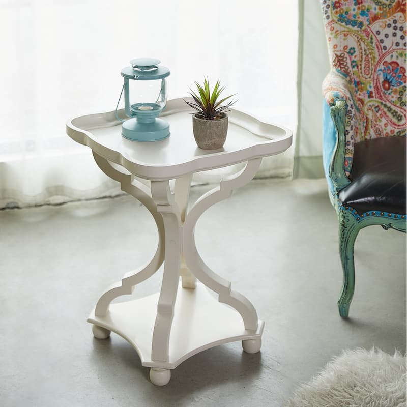 COZAYH Rustic Farmhouse Tray Top End Table - All White