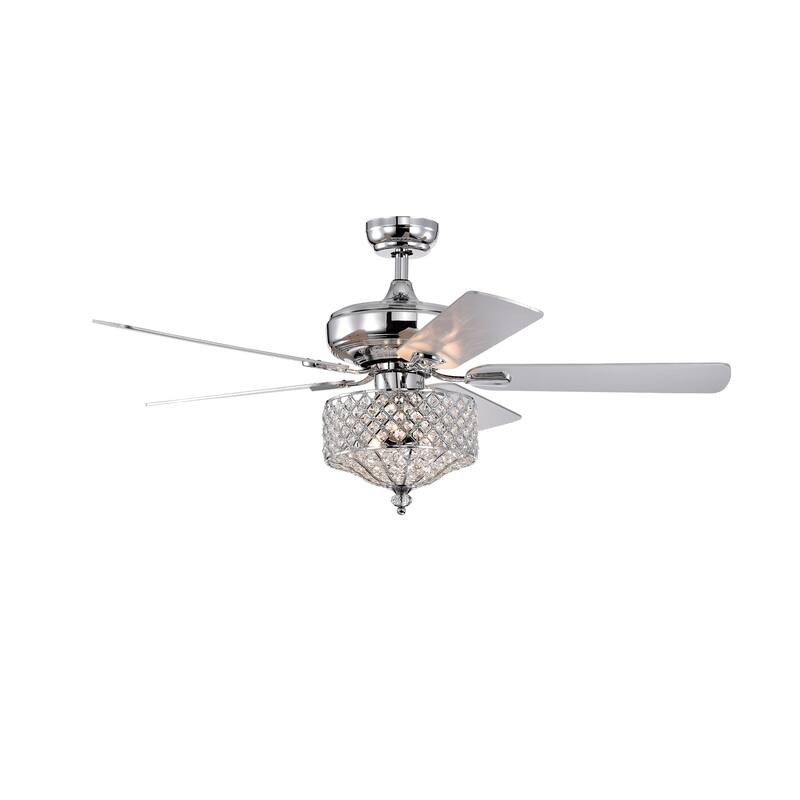 Riane Chrome 52-Inch 5-Blade Metal/Crystal Drum Shade Lighted Ceiling Fan (Includes Remote)
