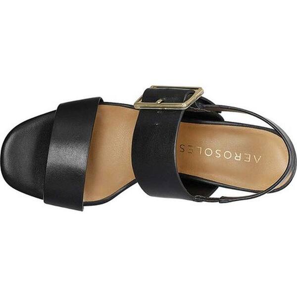 Shop Aerosoles Women S Essex Heeled Slingback Sandal Black Leather Overstock 30837490
