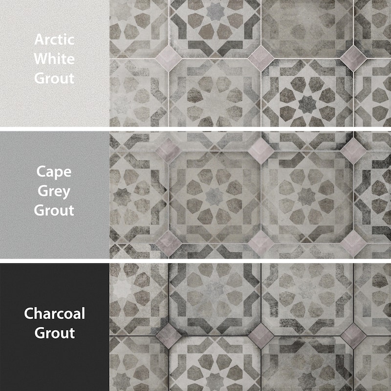 Merola Tile Laverton Octagon Deco Sombra 7-7/8" x 7-7/8" Porcelain Floor and Wall Tile