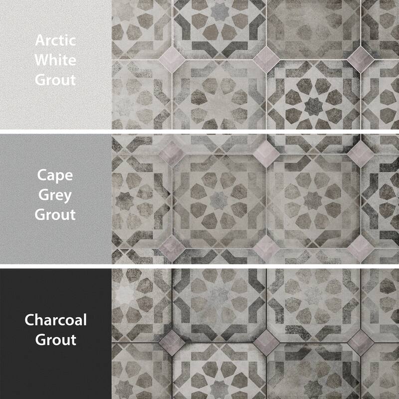 Merola Tile Laverton Octagon Deco Sombra with Taco Gris 7-7/8" x 7-7/8" Porcelain Floor and Wall Tile