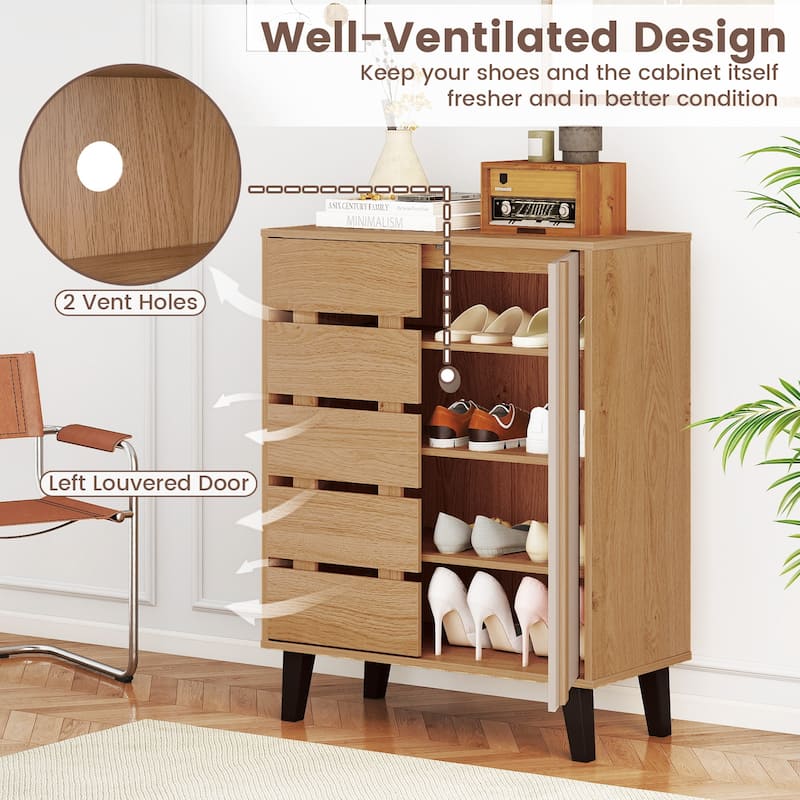 Gymax 2-Door Shoe Cabinet 4-Tier Farmhouse Shoe Organizer w/ Louvered