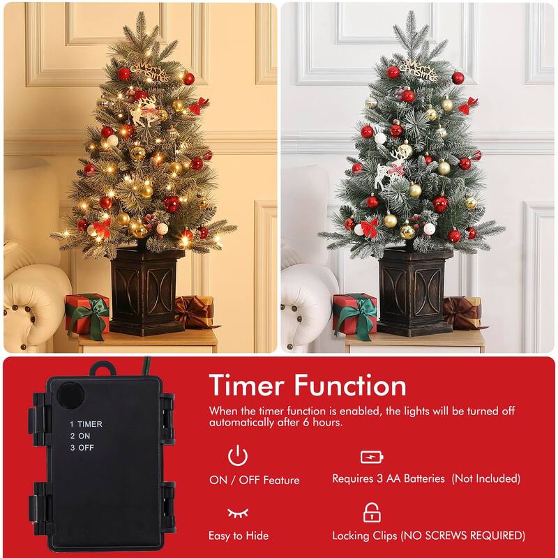 2Pcs 3 FT Christmas Tree，Pre-Lit Christmas Tree with 78 Battery-Operated Warm White Lights, Artificial Christmas Tree
