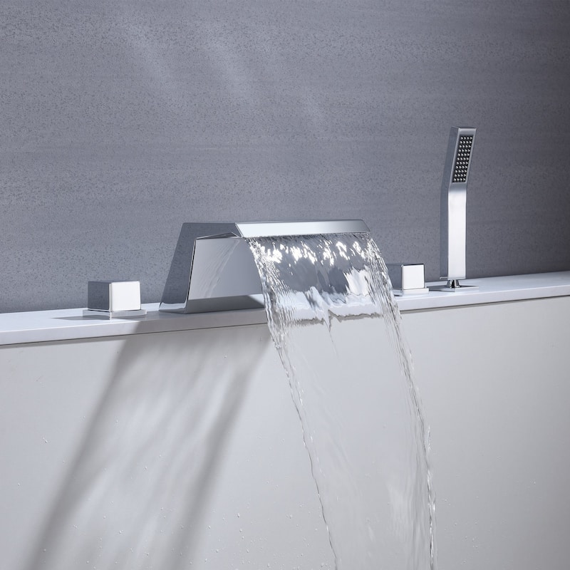 Waterfall Tub Filler Bathtub Faucet chrome 5-Hole 3-Handle Solid Brass Bathroom Bath Tub Faucets - 9'6" x 13'6"