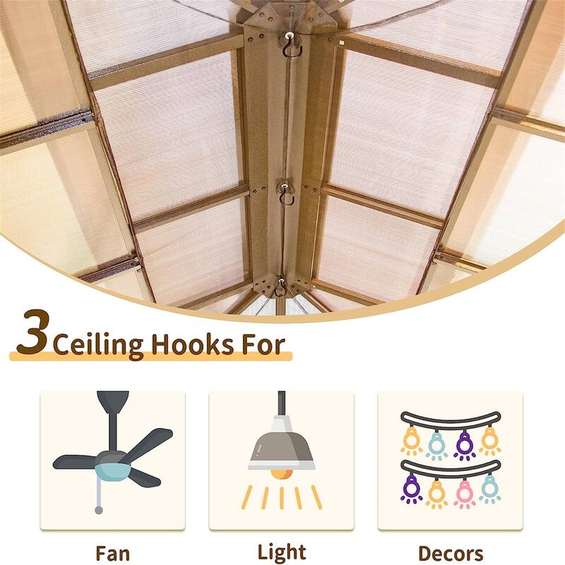 12x16ft Hardtop Aluminum Gazebo with Polycarbonate Double Roof, Bug Net & Curtains for Outdoor Patio, Garden, Backyard