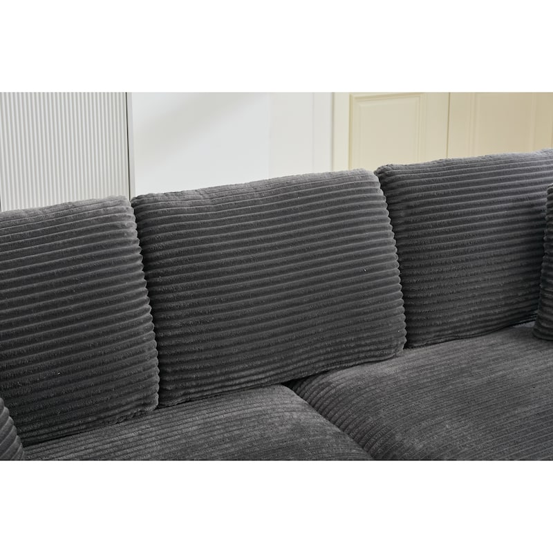 Modular Convertible Sectional Sofa with 2 Ottomans, 2 Seaters Corduroy Arms Couch, Loveseat Sofa with Cup Holders & USB Ports