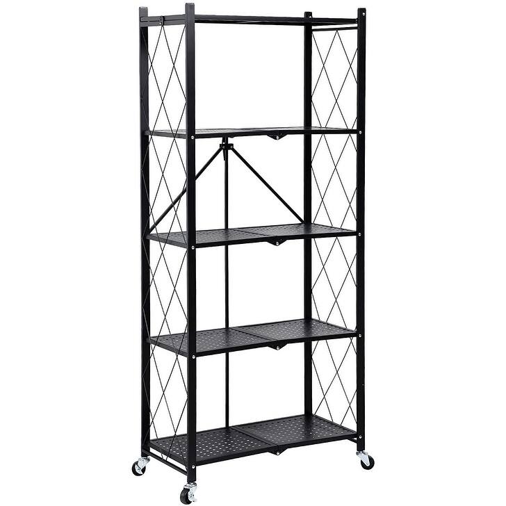 5Tier Heavy Duty Foldable Metal Rack Storage Shelving Unit with Wheels