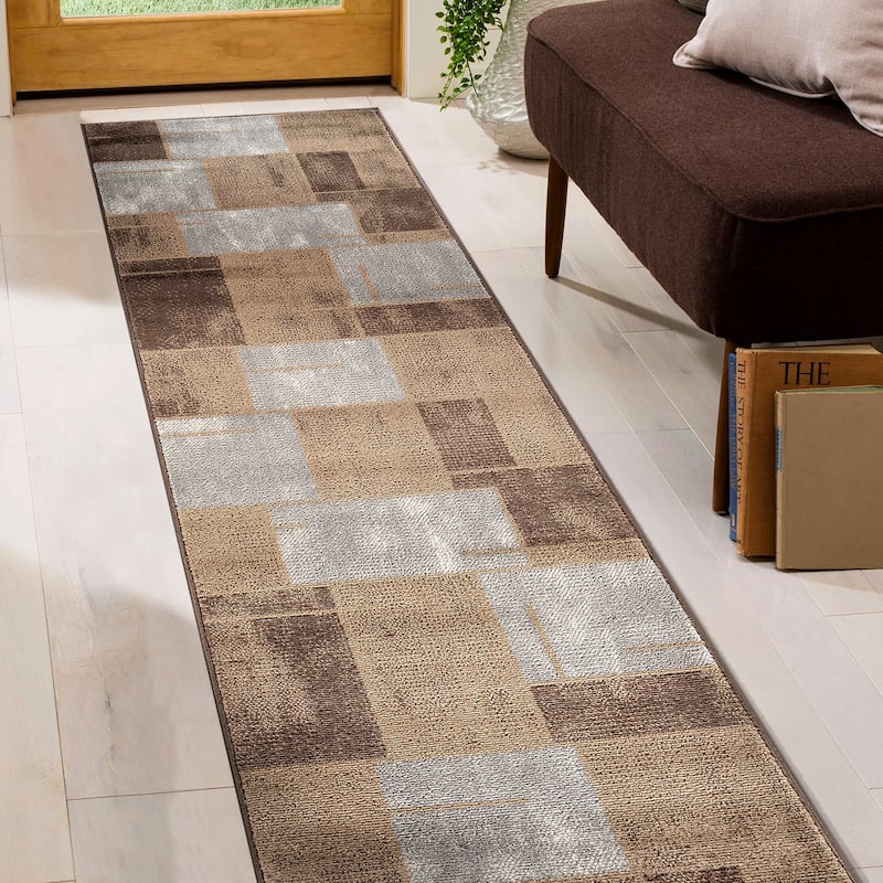 Modern Linear Area Rug for Living Room, Bedroom, or Entryway - Low Pile Indoor Rug - Brown - 2' 3" x 8'
