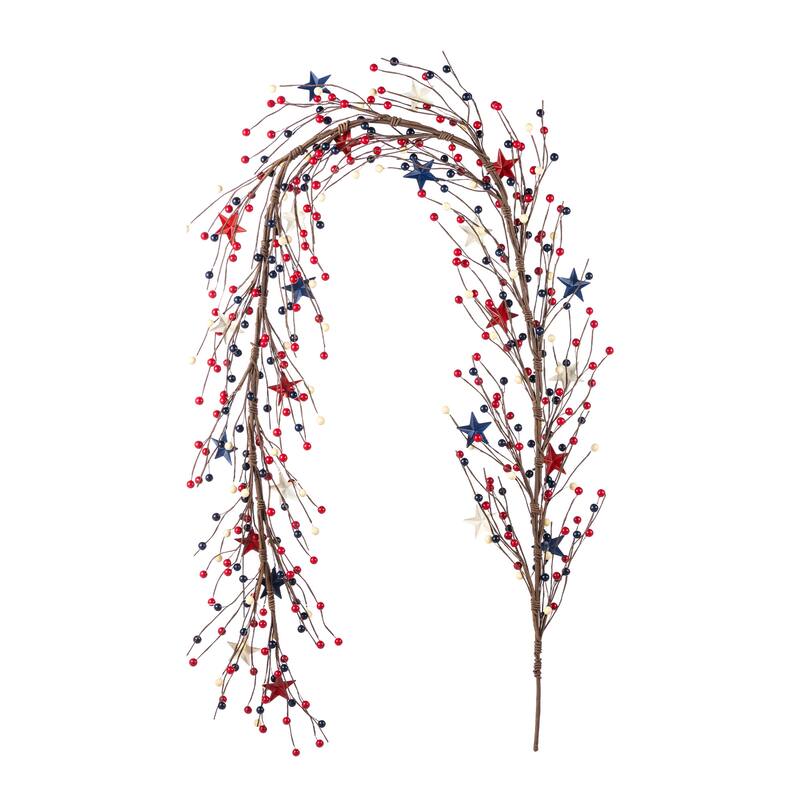 Glitzhome Patriotic/ Americana Red White Blue Floral Wreath or Stars Berry Garland