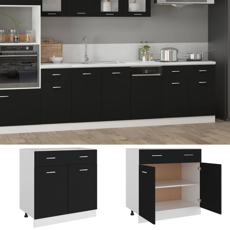 vidaXL Kitchen Cabinet Storage Cupboard Under Sink Organizer Engineered Wood - 31.5" x 18.1" x 32.1" - Black 1