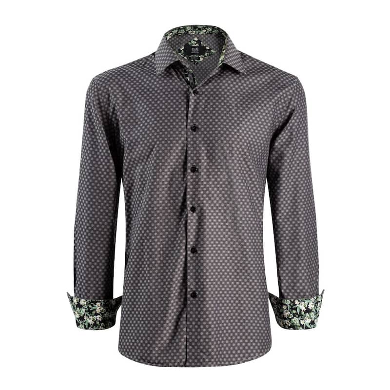Elie Balleh Men's Jacquard Dot Slim Fit Button-Down Shirt - XXL/18-18.5 - Grey