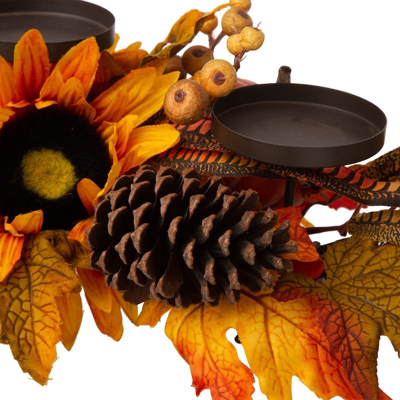 Glitzhome 24" Metal Fall Floral Candle Holder Center Piece