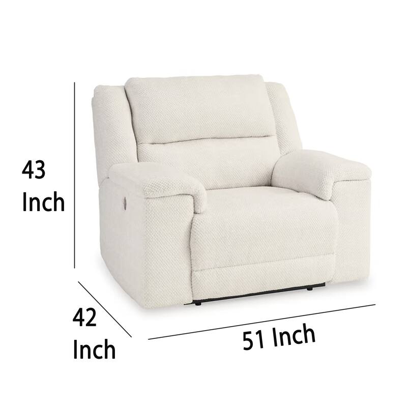 Dino Power Recliner Chair USB Ports and Block Arms, White Polyester