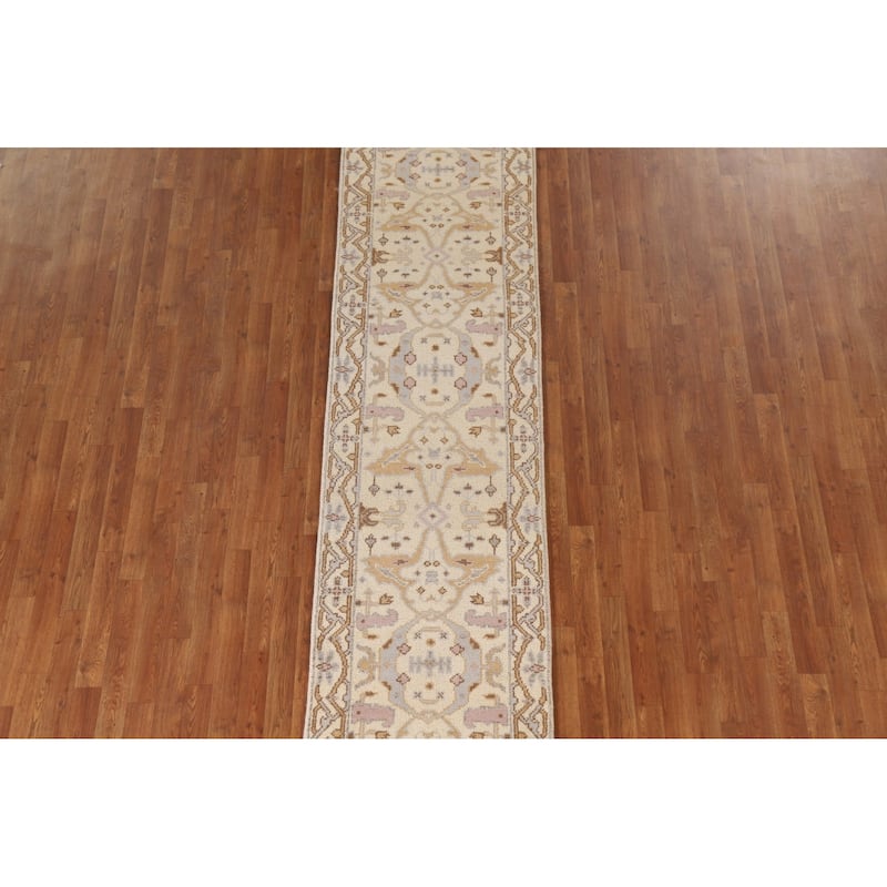 Floral Oushak Style Runner Rug Hand-knotted Wool Carpet - 2'6"x 9'10"