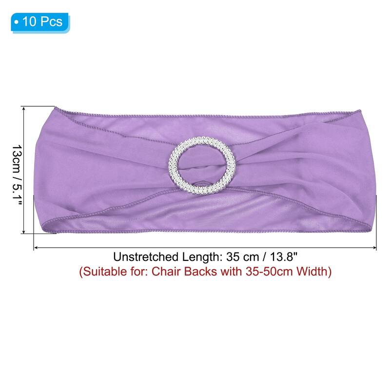 14"x5" Stretch Chair Sashes Bows Chair Bands Sash with Buckle - Purple - 10 Pcs