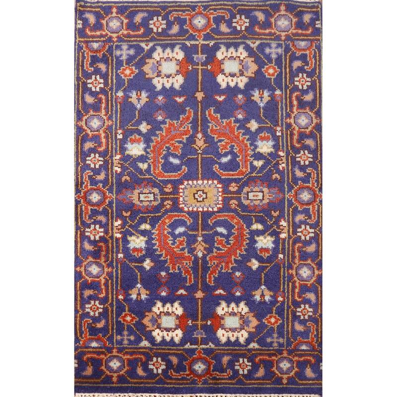Hand Knotted Oriental 100% Wool Carpet Transitional Floral Navy Blue & Blues Oushak Area Rug - 5' 0'' X 3' 1''
