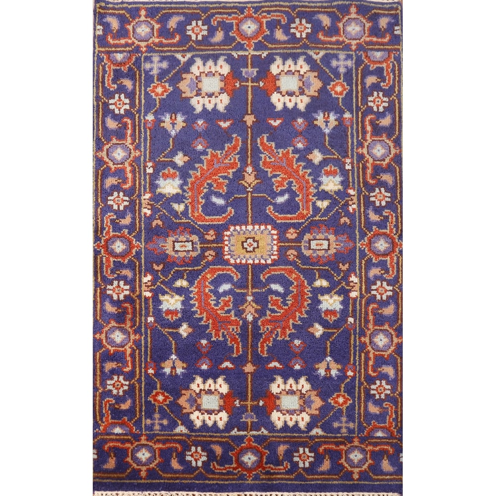 Hand Knotted Oriental 100% Wool Carpet Transitional Floral Navy Blue & Blues Oushak Area Rug - 5' 0'' X 3' 1''