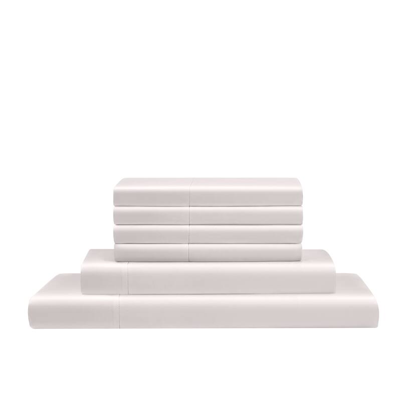 Modern Threads 6-Piece Satin Sheet Set with Deep Pocket Fitted Sheet, 4 Pillowcases, and Organizer