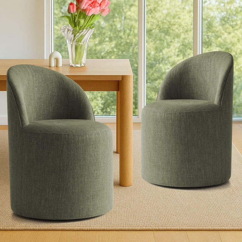 Linen Upholstered Dining Chair with Castors (Set of 2)