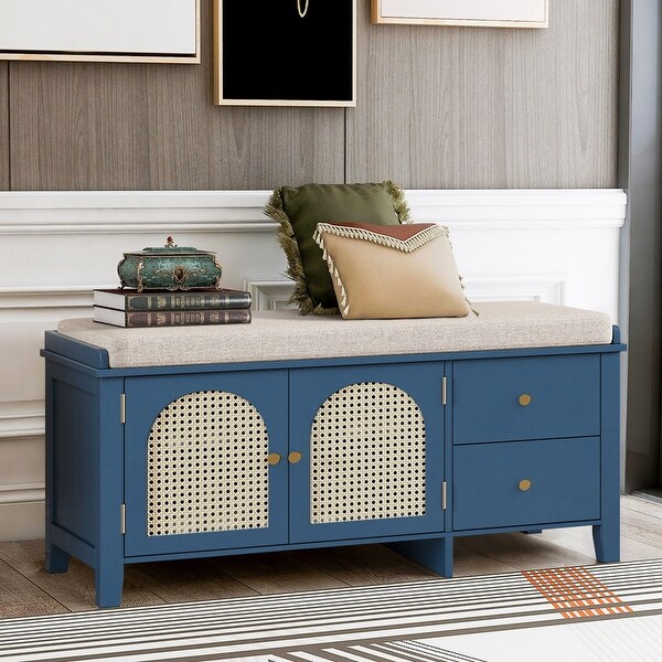 家具 cabinet bench Retro Shoe Storage Bench with Drawers and Cushion for