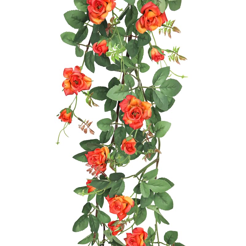 Orange Artificial Tea Rose Flower Stem Hanging Spray 48in - 48" L x 7" W x 5" DP