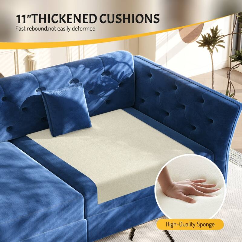 74.4" Queen Pull Out Sofa Bed with Tufted Velvet Fabric - Convertible Sleeper for Living Room, Apartment