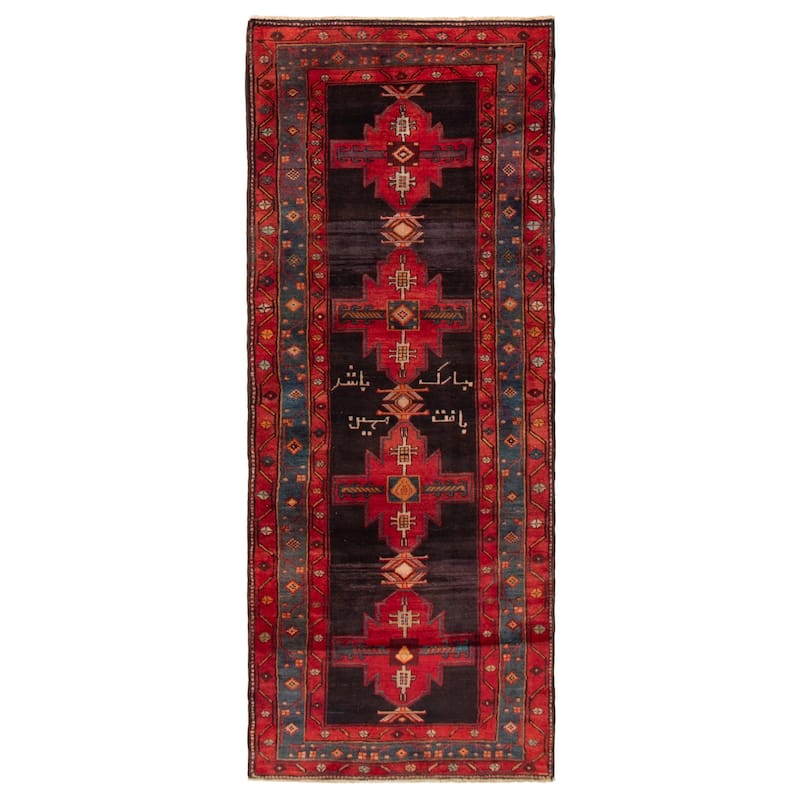 ECARPETGALLERY Hand-knotted Andelz Black, Red Wool Rug - 3'9 x 9'5 - Black/ Red - 3'9 x 9'5