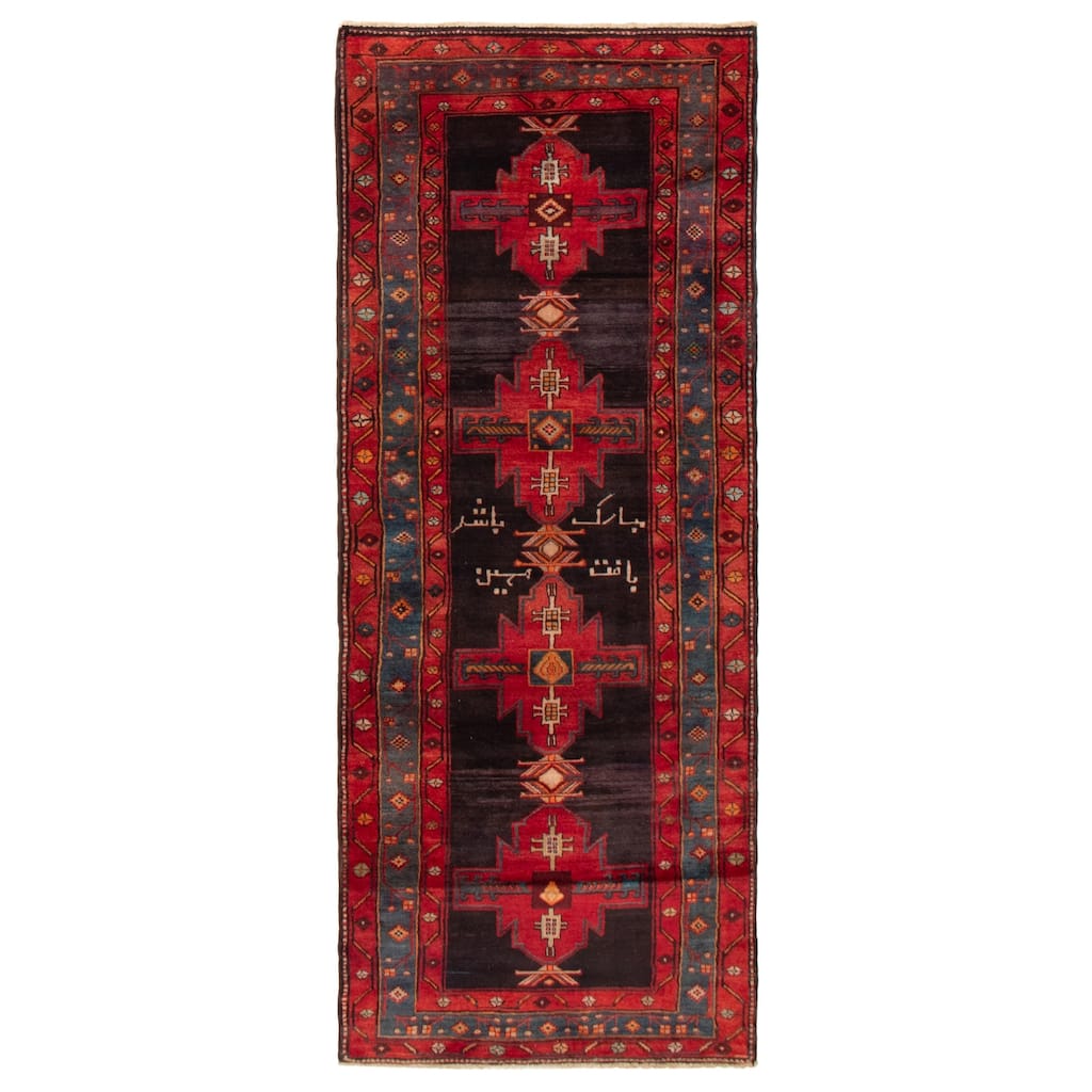ECARPETGALLERY Hand-knotted Andelz Black, Red Wool Rug - 3'9 x 9'5