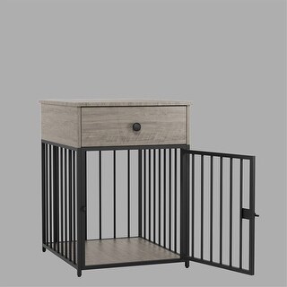 View of Decorative Indoor Dog Kennel & End Table with Storage Drawer, Iron ...