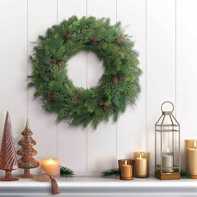 Artificial Pine Christmas Wreath with Pinecones - 2' - Unlit