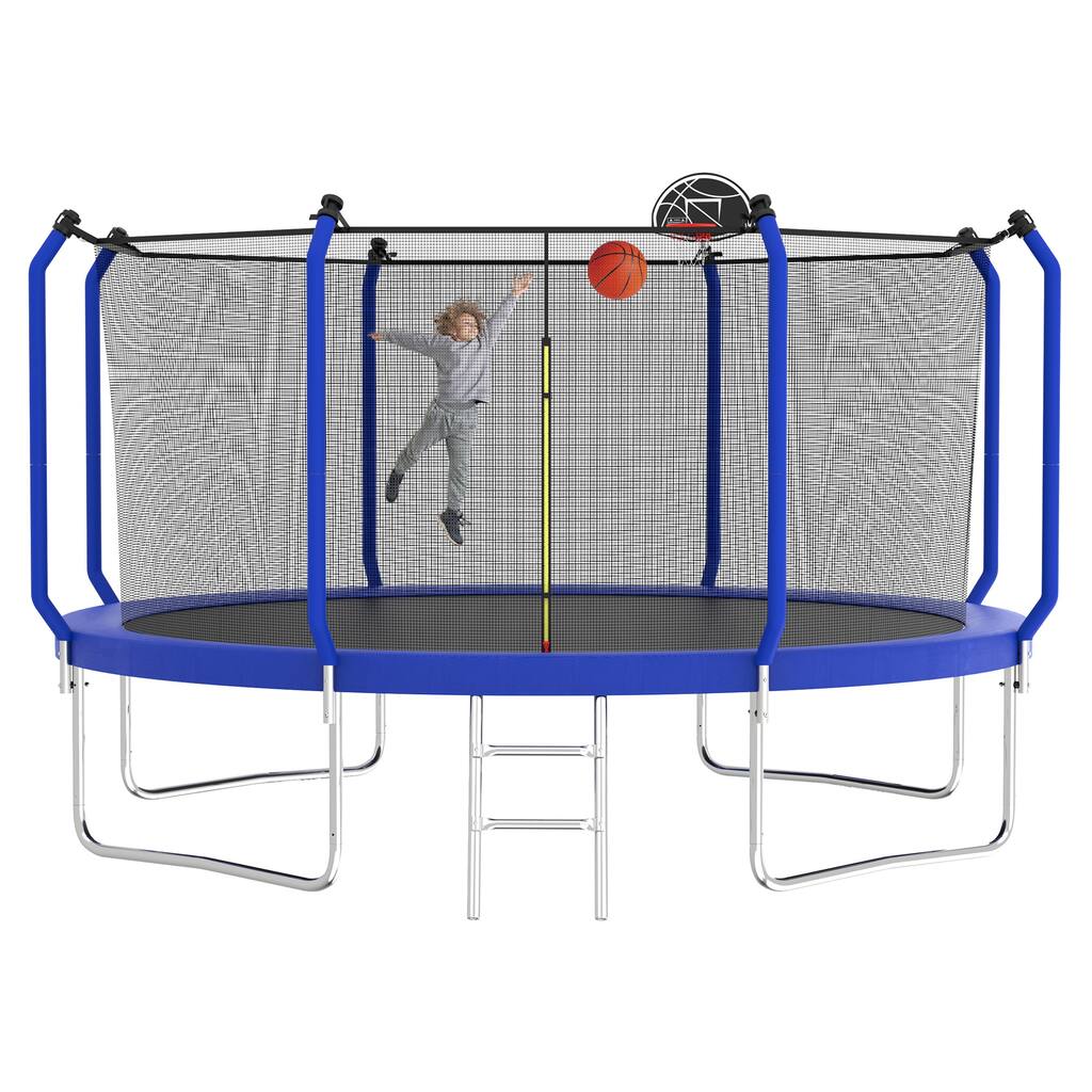 12-foot Trampoline with Basketball Hoop and Enclosure