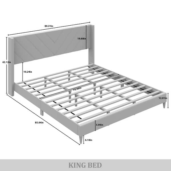 dimension image slide 1 of 4, CraftPorch Sophisticated Wingback Upholstered Platform Velvet Bed