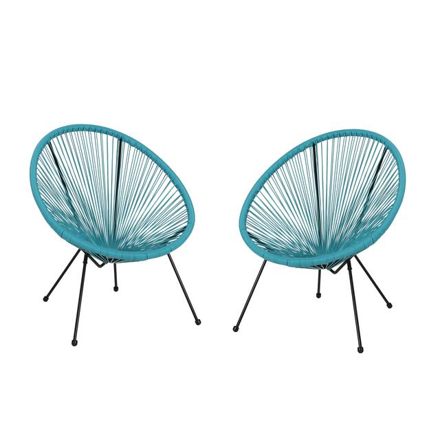 Anson Outdoor Steel Chairs w/ Hammock Rattan Seating (Set of 2) by Christopher Knight Home - Teal, Black